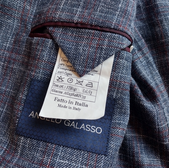 Angelo Galasso Plaid Wool, Silk & Linen Blazer, Size 50 US, 60 IT, XXL NWOT - Picture 12 of 16